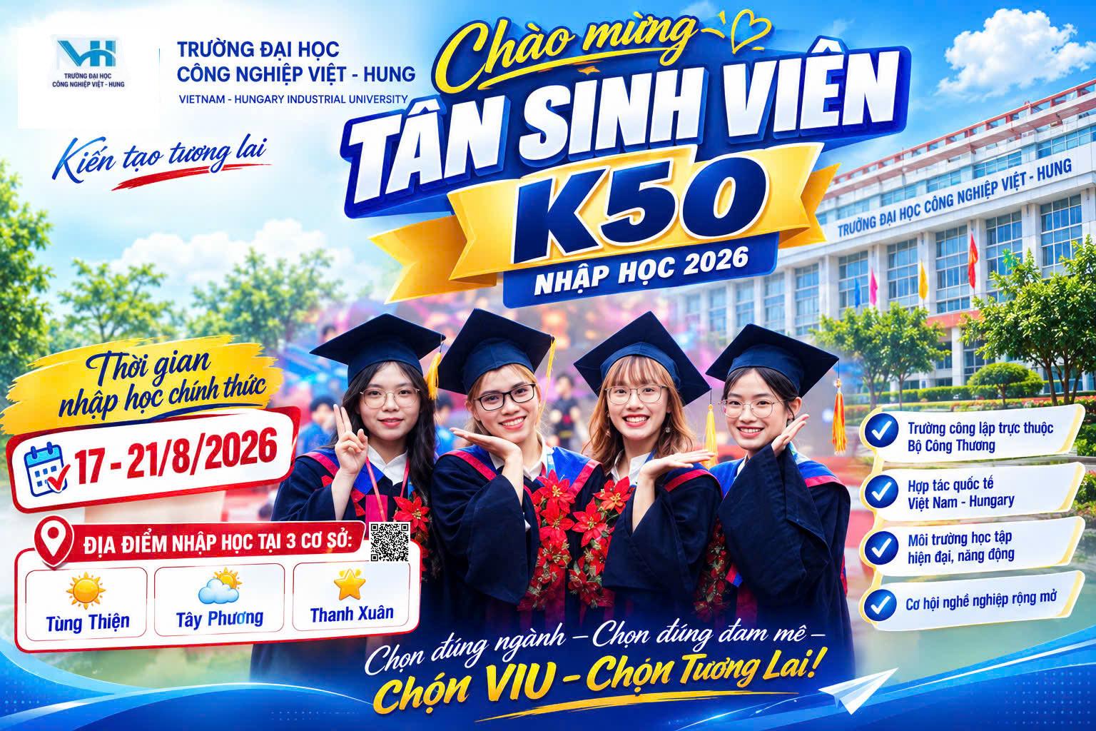 Trường ĐHCN Việt - Hung thông báo điểm trúng tuyển & danh sách thí sinh trúng tuyển đại học chính quy K50 (sau lọc ảo của Bộ GD&ĐT)